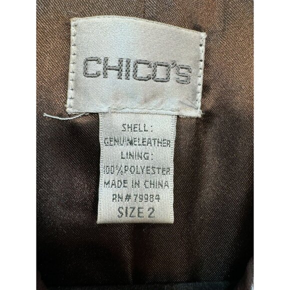 Chicos Womens Genuine Leather Jacket Size 2 Medium 10/12 Brown Pockets & Zipper - Picture 2 of 11